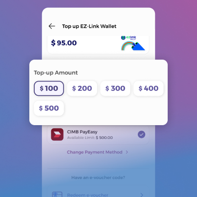 Select top-up amount for CIMB PayEasy in the SimplyGo app